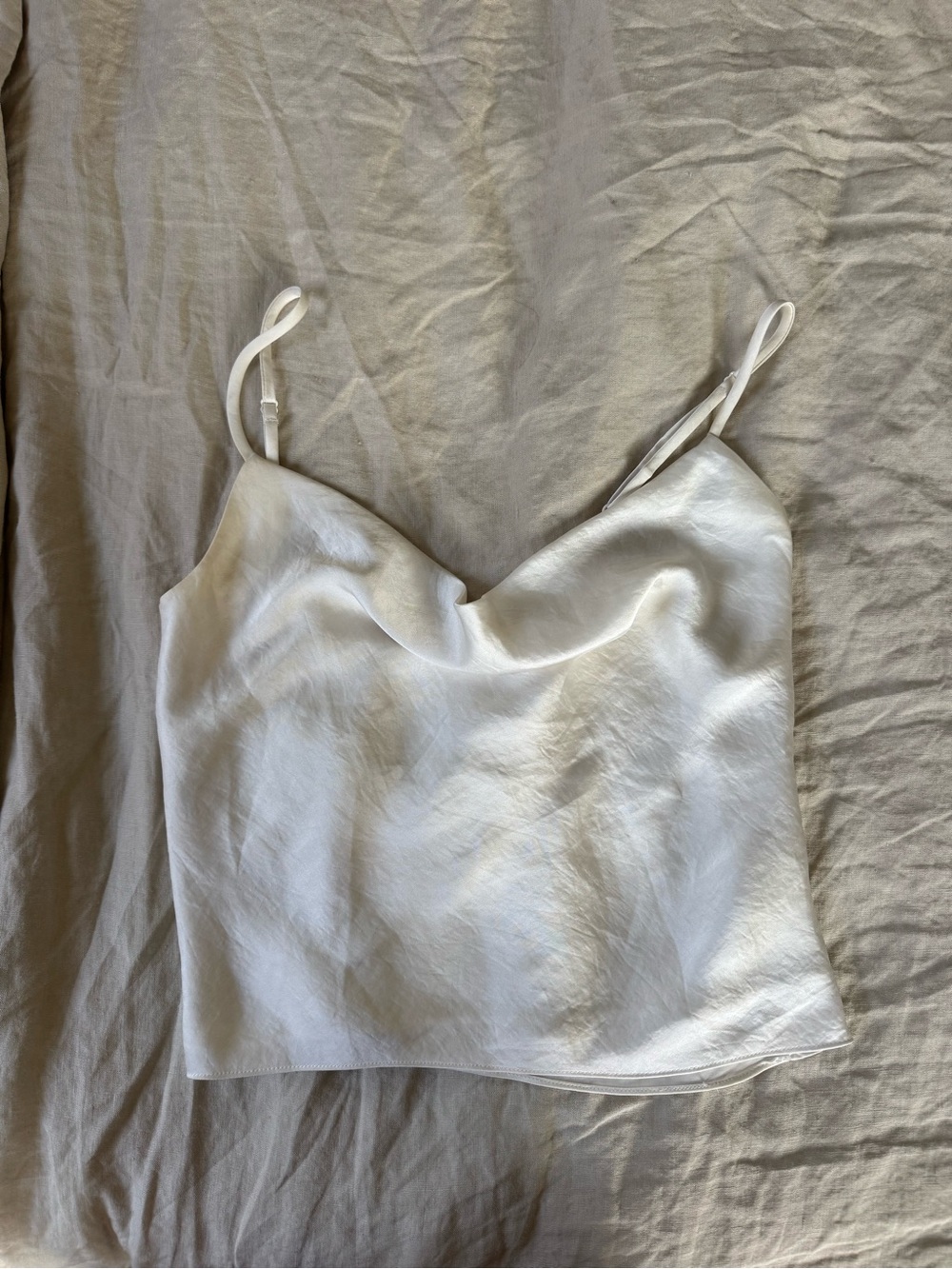 Aritzia White Satin Cowl Neck Camisole Top